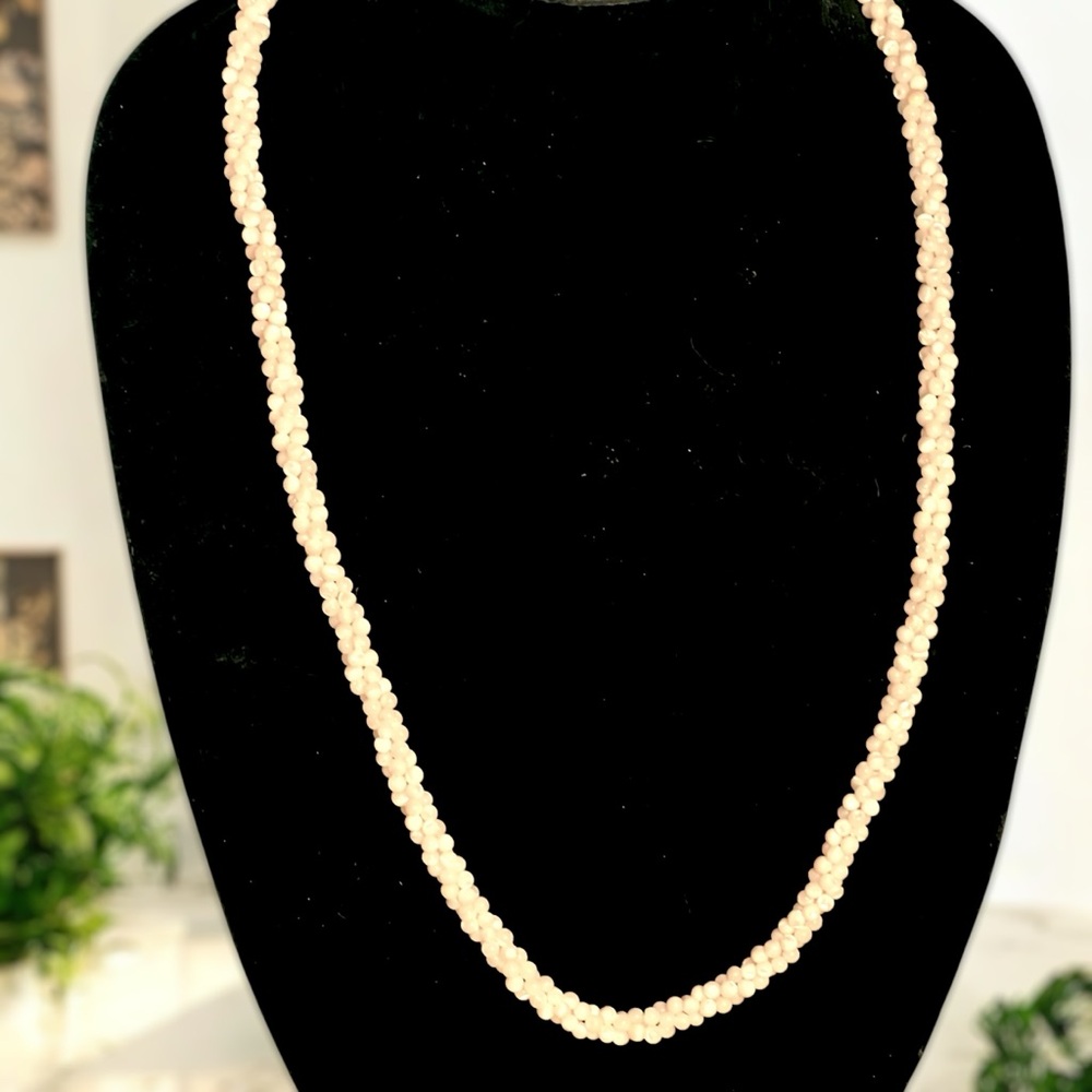 RARE Vintage LuCoral 26” Twisted Triple-Strand White Mother of Pearl Necklace